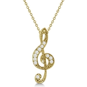Women's Diamond Musical Note Pendant Necklace 14k Yellow Gold 0.11ct - All