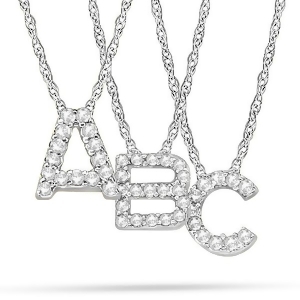 Petite Pave Diamond Initial Pendant Necklace 14k White Gold - All