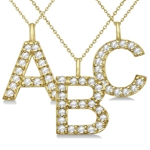 Customized Block-Letter Pave Diamond Initial Pendant in 14k Yellow Gold - All