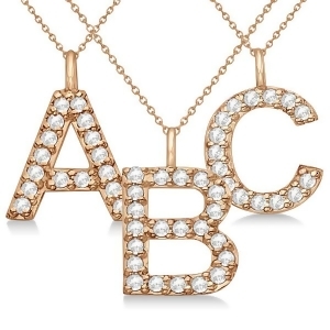Customized Block-Letter Pave Diamond Initial Pendant in 14k Rose Gold - All
