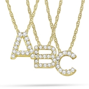 Petite Pave Diamond Initial Pendant Necklace 14k Yellow Gold - All