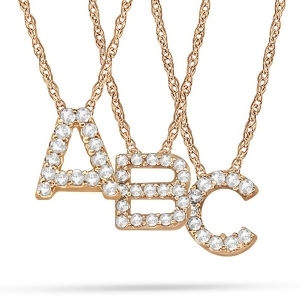 Petite Pave Diamond Initial Pendant Necklace 14k Rose Gold - All
