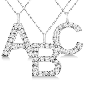 Customized Block-Letter Pave Diamond Initial Pendant in 14k White Gold - All