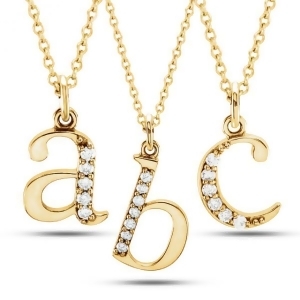Lowercase Diamond Block Letter Initial Pendant in 14k Yellow Gold - All
