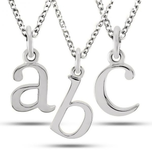 Lower-case Block Letter Single Initial Pendant Necklace 14k White Gold - All