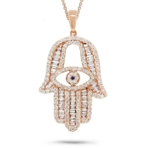 1.60Ct 14k Rose Gold Diamond Hamsa Pendant Necklace - All
