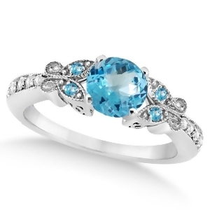 Butterfly Blue Topaz and Diamond Engagement Ring 14K White Gold 0.88ct - All