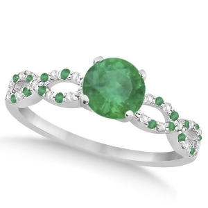 Infinity Diamond and Emerald Engagement Ring 14K White Gold 0.71ct - All