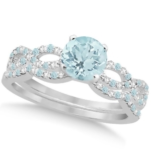 Aquamarine and Diamond Infinity Style Bridal Set 14k White Gold 1.64ct - All