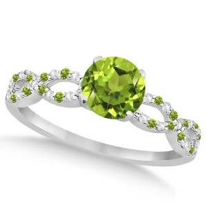 Infinity Diamond and Peridot Engagement Ring 14K White Gold 0.71ct - All