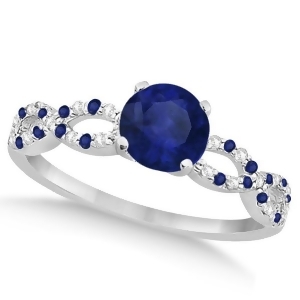 Infinity Diamond and Blue Sapphire Engagement Ring 14K White Gold 1.05ct - All