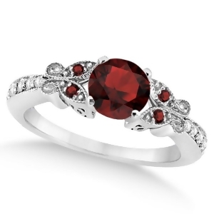 Butterfly Genuine Garnet and Diamond Engagement Ring 14K W. Gold 0.88ct - All