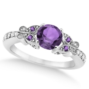 Butterfly Amethyst and Diamond Engagement Ring 14K White Gold 0.88ctw - All