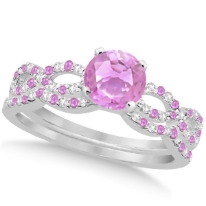 Infinity Style Pink Sapphire and Diamond Bridal Set 14k White Gold 1.29ct - All