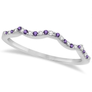 Diamond and Amethyst Contour Wedding Band 14K White Gold 0.24ct - All