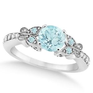 Butterfly Aquamarine and Diamond Engagement Ring 14K White Gold 0.73ct - All