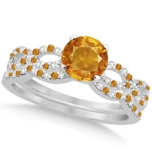 Infinity Style Citrine and Diamond Bridal Set 14k White Gold 1.29ct - All