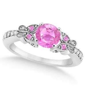 Butterfly Pink Sapphire and Diamond Engagement Ring 14K White Gold .88ct - All
