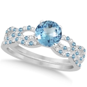 Infinity Style Blue Topaz and Diamond Bridal Set 14k White Gold 1.29ct - All