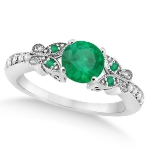 Butterfly Genuine Emerald and Diamond Engagement Ring 14K White Gold 1.11ct - All