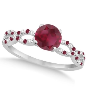 Infinity Diamond and Ruby Engagement Ring 14K White Gold 1.05ct - All