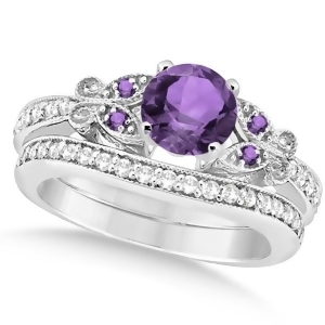 Butterfly Amethyst and Diamond Bridal Set 14k White Gold 1.10ctw - All