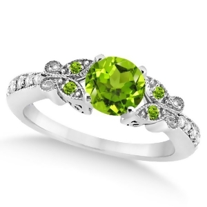 Butterfly Genuine Peridot and Diamond Engagement Ring 14K W. Gold 1.11ct - All