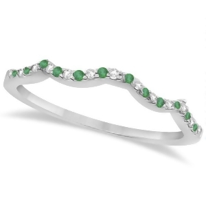 Diamond and Emerald Contour Wedding Band 14K White Gold 0.24ct - All