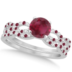 Infinity Style Preset Ruby and Diamond Bridal Set 14k White Gold 1.29ct - All