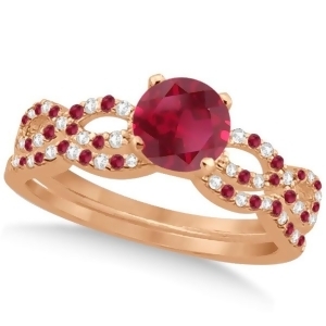 Infinity Style Preset Ruby and Diamond Bridal Set 14k Rose Gold 1.29ct - All