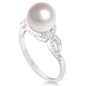 Freshwater Cultured Pearl Ring w/ Diamonds 14k White Gold 8.5-9mm - All
