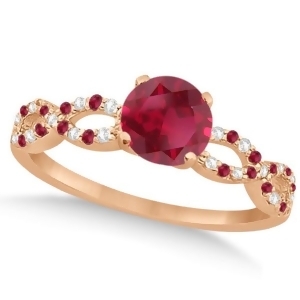 Infinity Diamond and Ruby Engagement Ring 14K Rose Gold 1.05ct - All