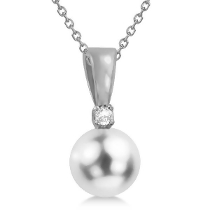 Akoya Pearl Solitaire Pendant Necklace 14k White Gold 6-6.5mm 0.03ct - All