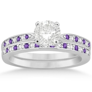 Amethyst and Diamond Engagement Ring Set 18k White Gold 0.55ct - All