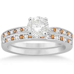 Citrine and Diamond Engagement Ring Set 18k White Gold 0.55ct - All