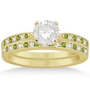 Peridot and Diamond Engagement Ring Set 14k Yellow Gold 0.55ct - All