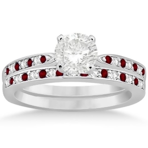 Garnet and Diamond Engagement Ring Set 18k White Gold 0.55ct - All