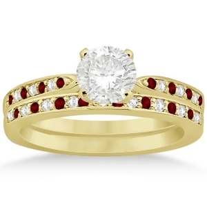 Garnet and Diamond Engagement Ring Set 14k Yellow Gold 0.55ct - All