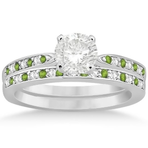 Peridot and Diamond Engagement Ring Set 18k White Gold 0.55ct - All