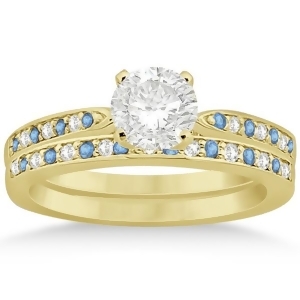 Blue Topaz and Diamond Engagement Ring Set 18k Yellow Gold 0.55ct - All