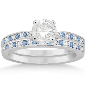 Blue Topaz and Diamond Engagement Ring Set 14k White Gold 0.55ct - All