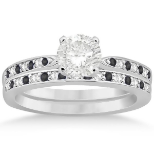 Black and White Diamond Engagement Ring Set 18k White Gold 0.55ct - All