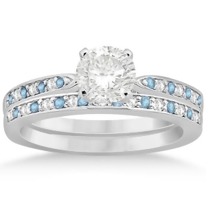 Aquamarine and Diamond Engagement Ring Set 18k White Gold 0.55ct - All