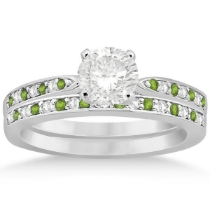 Peridot and Diamond Engagement Ring Set Platinum 0.55ct - All