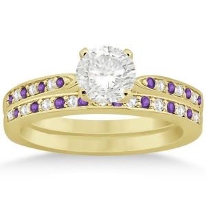 Amethyst and Diamond Engagement Ring Set 18k Yellow Gold 0.55ct - All