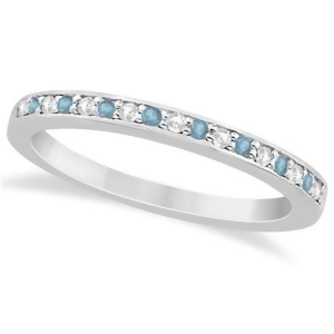 Aquamarine and Diamond Wedding Band 18k White Gold 0.29ct - All