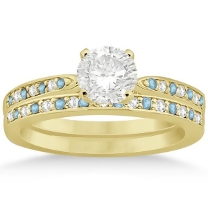 Aquamarine and Diamond Engagement Ring Set 18k Yellow Gold 0.55ct - All