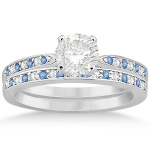 Blue Topaz and Diamond Engagement Ring Set Platinum 0.55ct - All