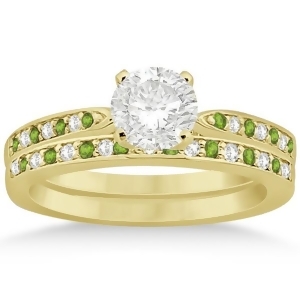Peridot and Diamond Engagement Ring Set 18k Yellow Gold 0.55ct - All