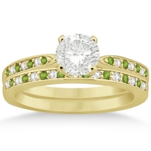 Peridot and Diamond Engagement Ring Set 18k Yellow Gold 0.55ct - All
